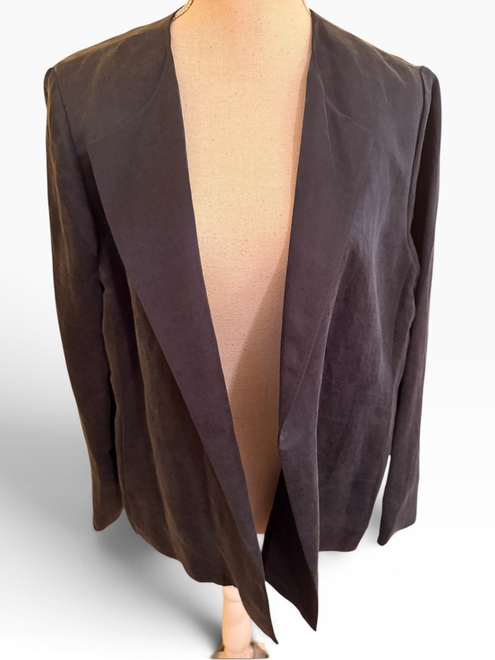 Eileen Fisher Navy Blue Linen/Silk Open-Front Blazer M